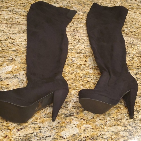 Over the Knee Suede Heel Boots - Picture 2 of 6